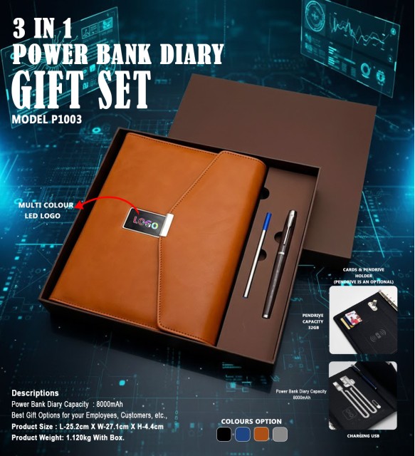 3 IN 1 POWER BANK DIARY GIFT SET